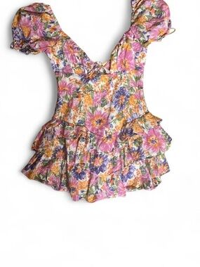 Floral Ruffle Mini romper Sage + Paige